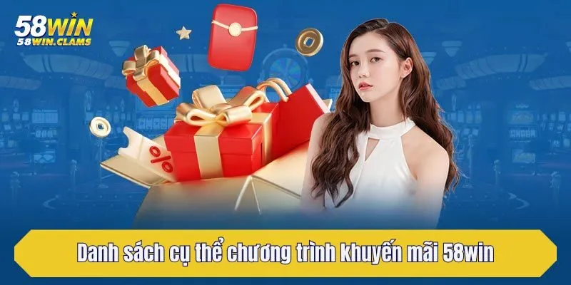 Danh sách cụ thể chương trình khuyến mãi 58win